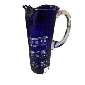 Fabulous Art Deco Cobalt Blue Cut to Clear H13”Martini Pitcher